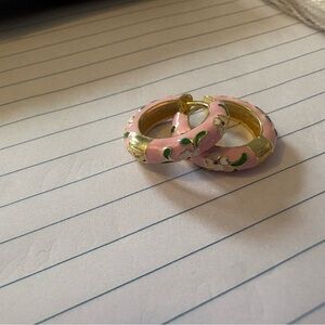Floral Pink and Gold Hoop Earrings